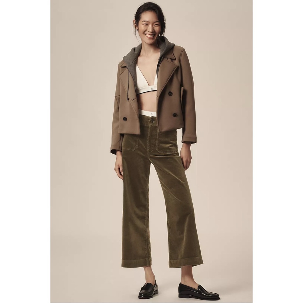The Colette Cropped Wide-Leg Pants by Maeve: Corduroy Edition Color Moss Size 26